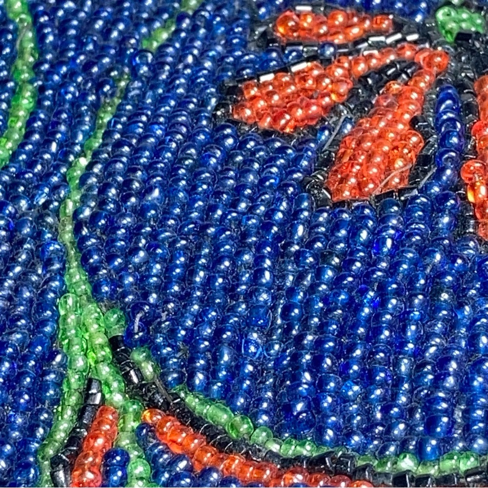 vintage 1920s Art Nouveau microbeaded glass bead purse blue red flower - AS IS - Picture 12 of 13